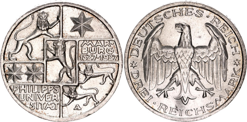 Germany - Weimar Republic 3 Reichsmark 1927 A 

KM# 53, N# 24954; Silver; 400t...