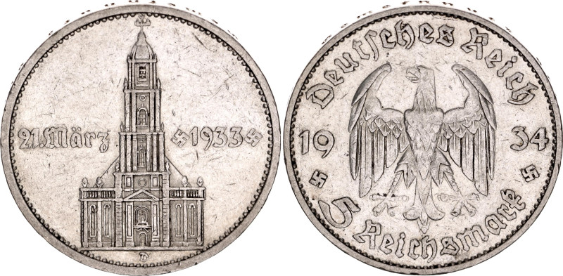 Germany - Third Reich 5 Reichsmark 1934 D 

KM# 82, N# 10415; Silver; The Firs...