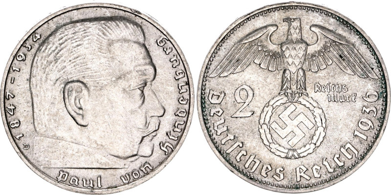 Germany - Third Reich 2 Reichsmark 1936 D

KM# 93, AKS# 33, N# 3416; Silver; P...