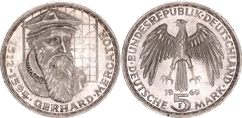 Germany - FRG 5 Deutsche Mark 1969 F 

KM# 126, N# 3431; Silver; 375th Anniver...