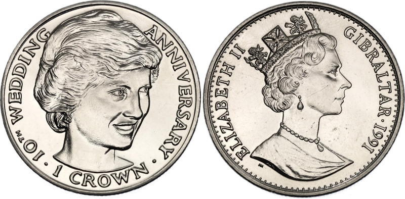 Gibraltar 1 Crown 1991 PM

KM# 85, N# 28046; Copper-nickel; Elizabeth II; 10th...
