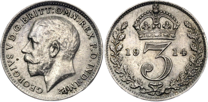 Great Britain 3 Pence 1914 

KM# 813, N# 21182; Silver; George V; XF/AUNC with...