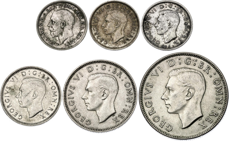 Great Britain Lot of 6 Coins 1931 - 1945 

KM# 831, 848, 852 - 853, 855; Silve...