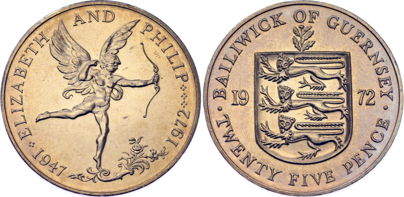 Guernsey 25 Pence 1972

KM# 26, N# 18978; Copper-nickel; Elizabeth II; 25th An...
