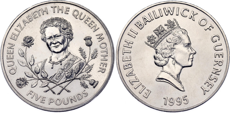 Guernsey 5 Pounds 1995 

KM# 66, N# 42156; Copper-nickel; Elizabeth II; Queen ...