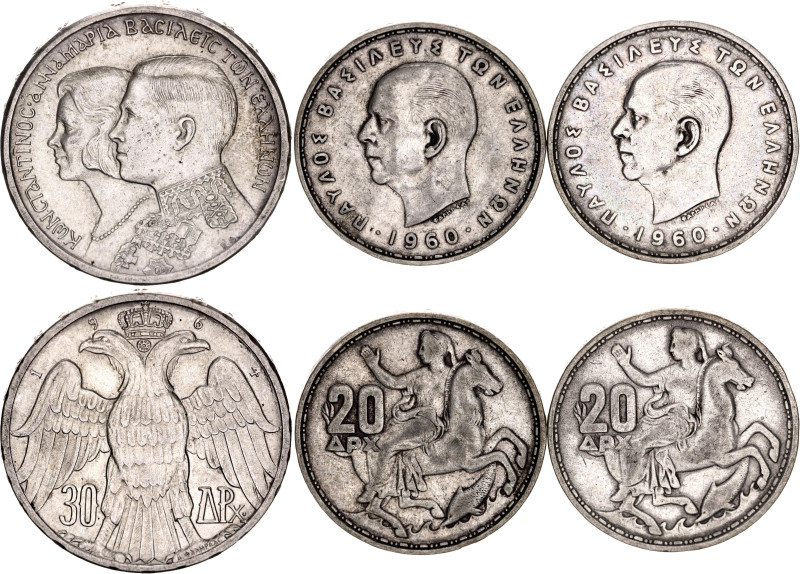 Greece Lot of 3 Coins 1960 - 1964 

KM# 85, 87; Silver; Paul I & Constantine I...