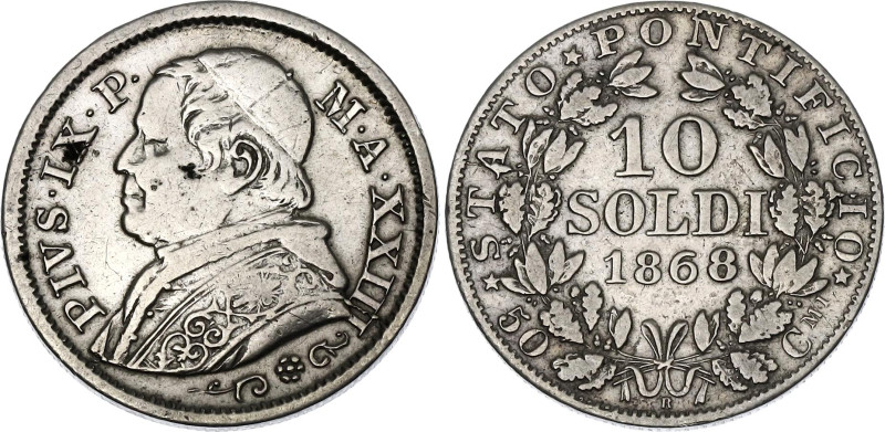 Italian States Papal States 10 Soldi 1868 R (XXIII) 

KM# 1386, N# 3583; Silve...