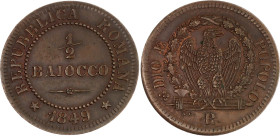 Italian States Roman Republic 1/2 Baiocco 1849 R Overstrike