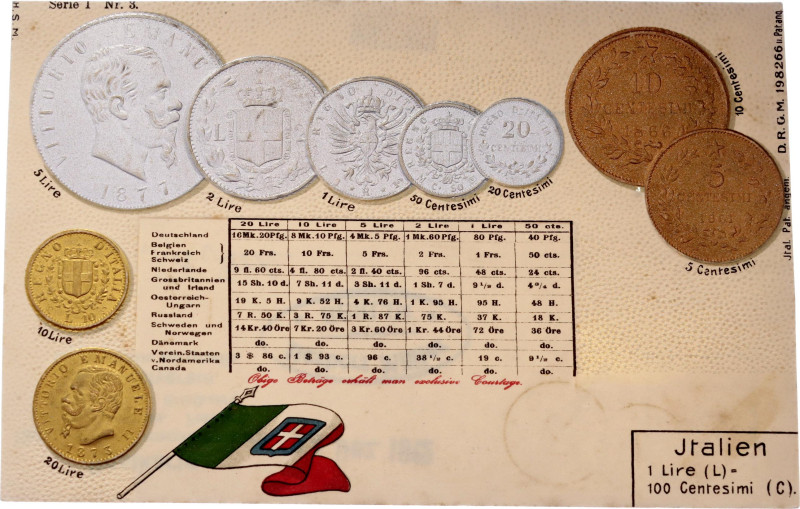 Italy Post Card "Coins of Italy" 1912

Italy Coinage Postcard; Currency exchan...