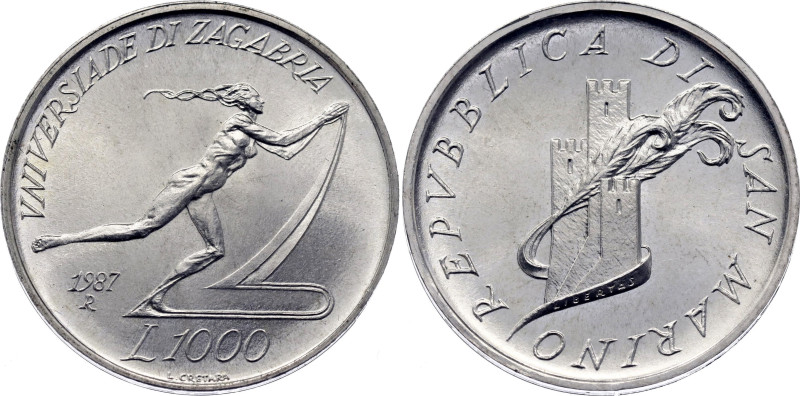 San Marino 1000 Lire 1987 R

KM# 214, N# 54264; Silver; 1987 Summer Universiad...