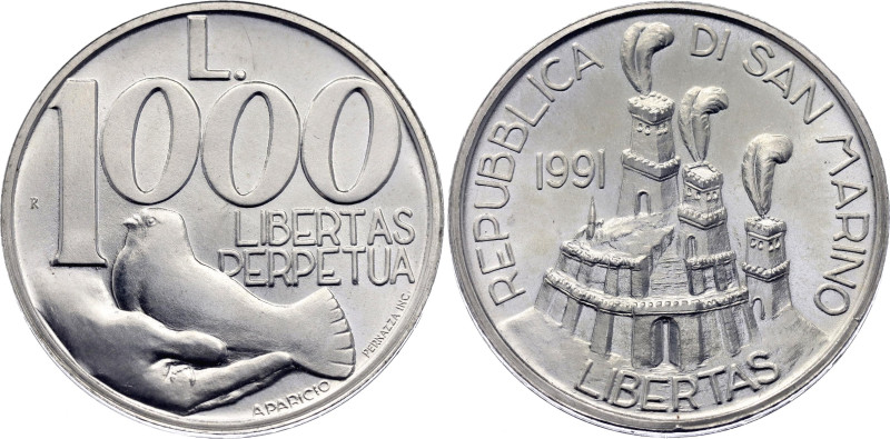 San Marino 1000 Lire 1991 R

KM# 270, N# 13533; Silver; Rome Mint; UNC