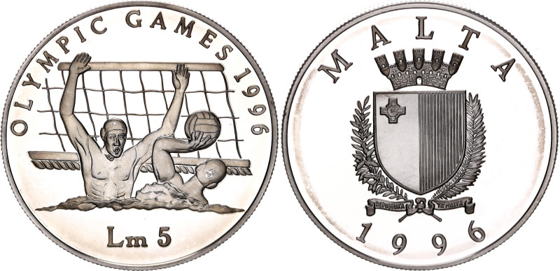 Malta 5 Liri 1996

KM# 110, N# 91781; Silver., Proof; Summer Olympics 1996, At...