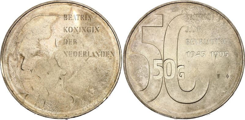 Netherlands 50 Gulden 1995 

KM# 219, N# 7970; Silver; Beatrix; 50th Anniversa...