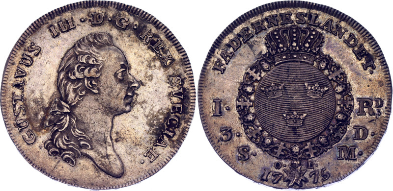 Sweden 1 Riksdaler / 3 Daler Silvermynt 1775 OL

KM# 514, Dav ECT# 1735, N# 22...