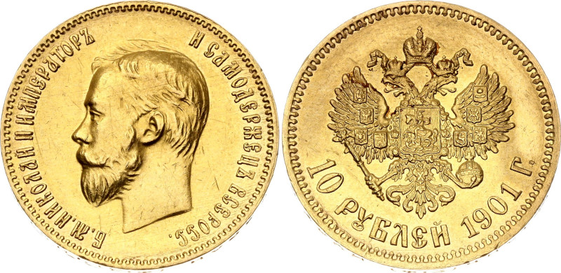 Russia 10 Roubles 1901 ФЗ

Bit# 8, Conros# 8/6, N# 18722; Gold (.900) 8.60 g.;...