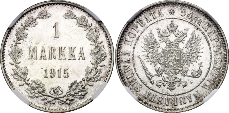 Russia - Finland 1 Markka 1915 S NGC MS66

Bit# 401; Silver