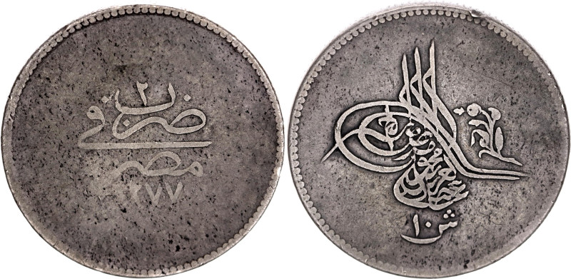 Egypt 10 Qirsh 1861 AH 1277//2 

KM# 256, N# 231882; Silver; Abdulaziz; VF