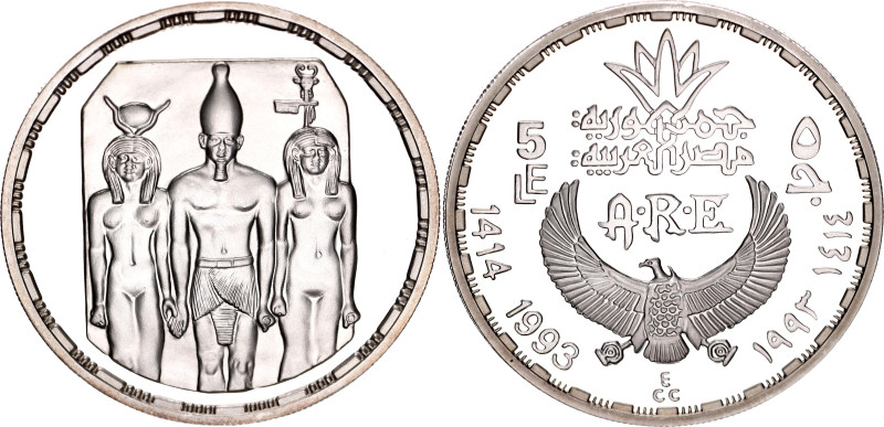 Egypt 5 Pounds 1993 AH 1414 

KM# 746, N# 20911; Silver., Proof; Ancient Treas...