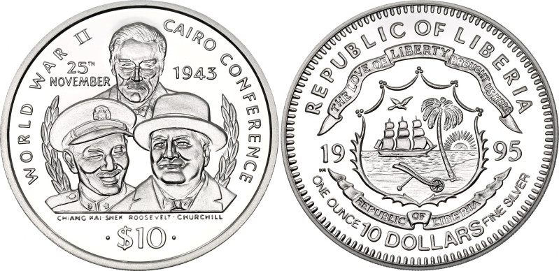 Liberia 10 Dollars 1995 PM 

KM# 165, N# 200767; Silver., Proof; World War II ...