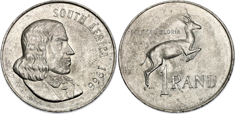 South Africa 1 Rand 1966 

KM# 71.1, N# 14736; English legend; Silver; Jan van...