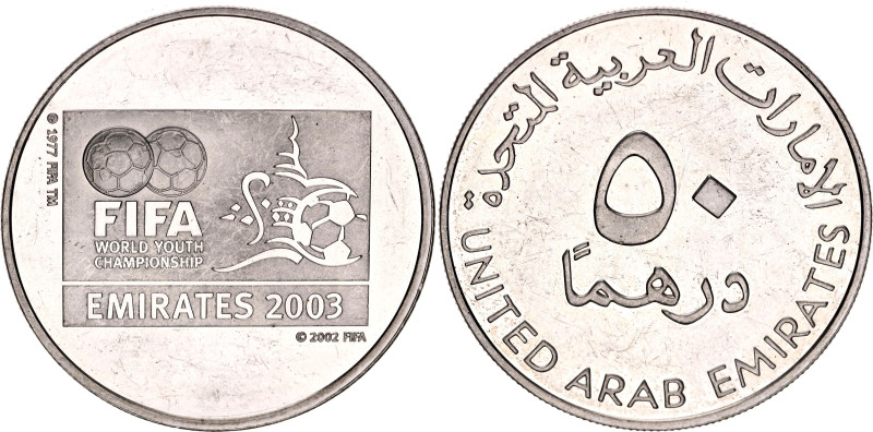 United Arab Emirates 50 Dirhams 2002 

KM# 50, N# 91932; Silver, Proof; Zayed ...