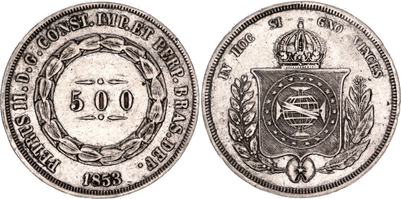 Brazil 500 Reis 1853

KM# 464, N# 3673; Silver; Pedro II; XF