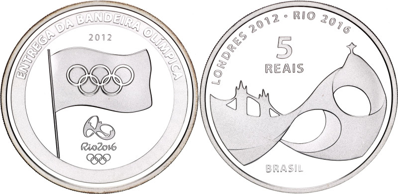 Brazil 5 Reais 2012

KM# 680, N# 36934; Silver., Proof; Olympic Flag Handover ...