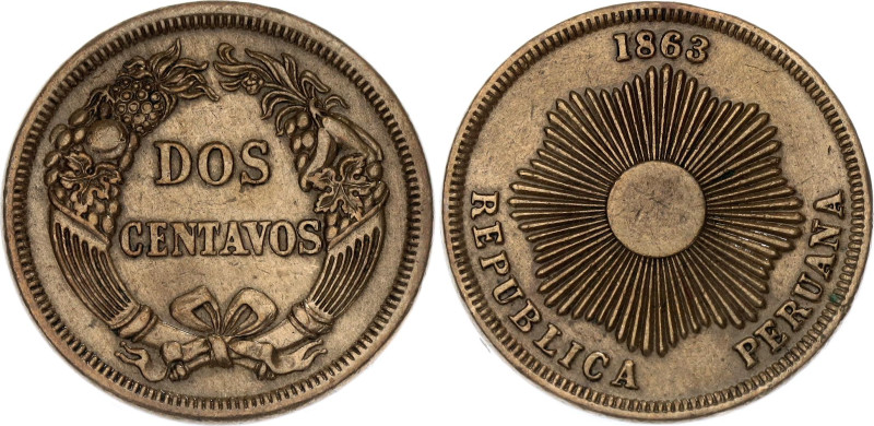 Peru 2 Centavos 1863 

KM# 188, N# 9063; XF