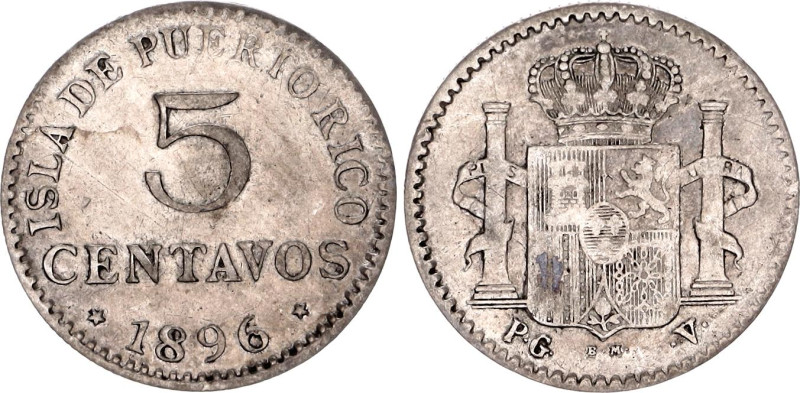 Puerto Rico 5 Centavos 1896 PGV

KM# 20, N# 13195; Silver; Alfonso XIII; Madri...