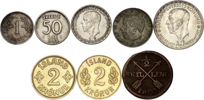 Europe Lot of 8 Coins 1803 - 1963

With Silver; Various Countries, Dates & Den...