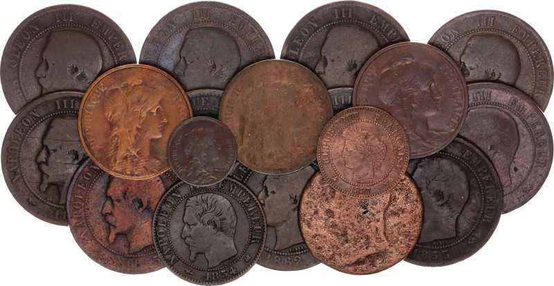 France Lot of 18 Coins 1853 - 1916

Bronze; Various Motives, Dates & Denominat...