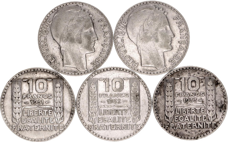 France 5 x 10 Francs 1931 - 1933

KM# 878, N# 687; Silver., Total weight: 49.6...