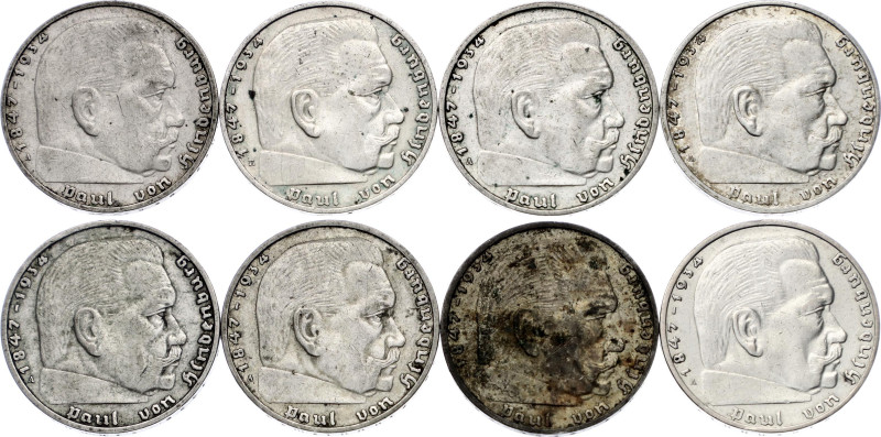 Germany - Third Reich 8 x 2 Reichsmark 1937 - 1939

Silver., Total weight: 63....