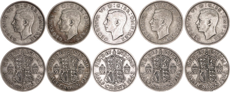 Great Britain 5 x 1/2 Crown 1939 - 1946

KM# 856, Sp# 4080, N# 7181; Silver., ...