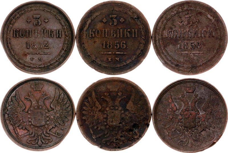 Russia 3 x 3 Kopeks 1852 - 1858

Copper; Various Rulers & Dates; VG/VF