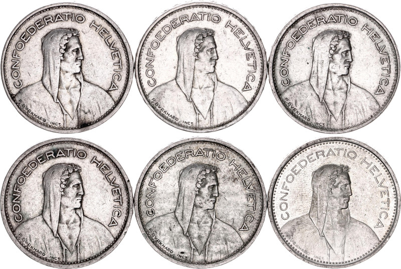 Switzerland 6 x 5 Francs 1937 - 1969 B

KM# 40, HMZ 2# 1200, N# 194; Silver., ...