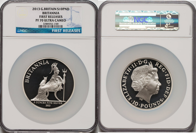 Elizabeth II silver Proof "Britannia" 10 Pounds (5 oz) 2013 PR70 Ultra Cameo NGC...