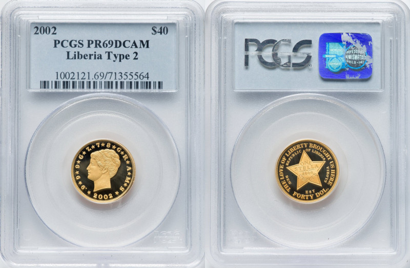 Republic gold Proof "Coiled Hair" 40 Dollars (1/4 oz) 2002 PR69 Deep Cameo PCGS,...