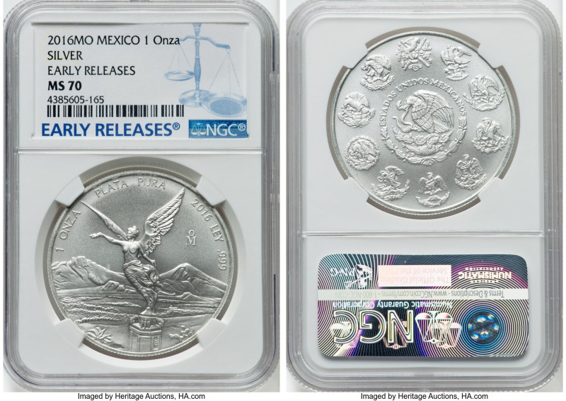 Estados Unidos Pair of Certified silver Onza 2016-Mo MS70 NGC, Mexico City mint,...