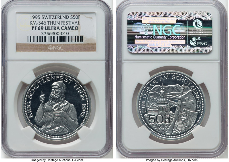 Confederation silver Proof "Thun Shooting Festival" 50 Francs 1995 PR69 Ultra Ca...