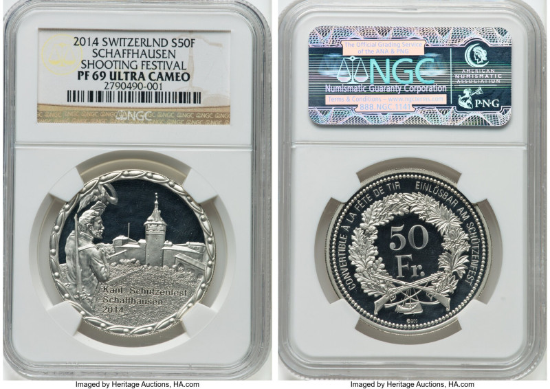 Confederation silver Proof "Schaffhausen Shooting Festival" 50 Francs 2014 PR69 ...