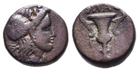 Greek Coins. 4th - 1st century B.C. AE Reference: Condition: Very Fine
Weight: 2.7g Diameter: 13mm