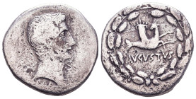 Augustus. 27 BC-AD 14. AR Cistophorus. Pergamum mint. Struck 27-26 BC. IMP • CAESAR, bare head right / AVGVSTVS, capricorn right, head left, bearing c...