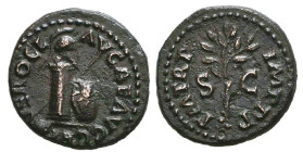 Nero, 54-68. Quadrans (Orichalcum), Rome, circa 64. NERO CL CAE AVG GER Crested Corinthian helmet set to right on column; behind, transverse spear; to...