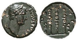 Hadrian AD 117-138. Rome Quadrans Ae. [HAD]RIANVS AVGV[STVS P P], laureate head right / COS [III?], three standards, S C across fields. RIC 977. Condi...