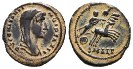 Constantius II. As Caesar, A.D. 324-337. AE follis, Manus Dei (Hand of God) Reference: Condition: Very Fine
Weight: 1.6g Diameter: 17mm