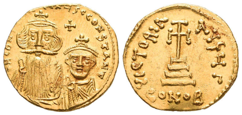 Heraclius, with Heraclius Constantine. 610-641. AV Solidus Condition: Very Fine...