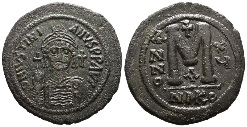 Justinian I Æ Nummus. Nicomedia, Dated RY 15 = 541-542. D N IVSTINIANVS P P AVG,...