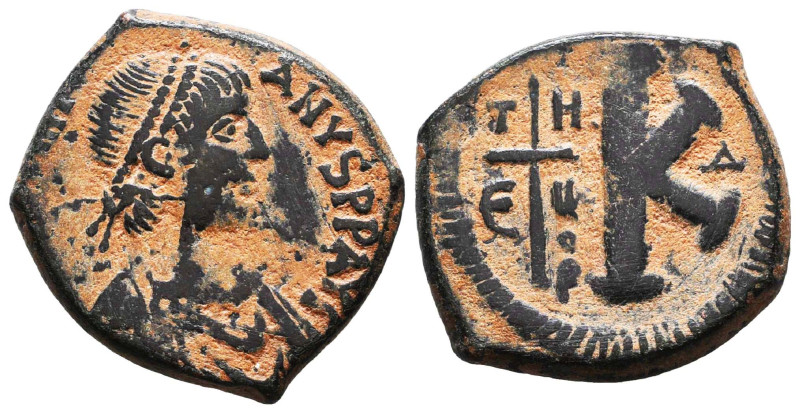 Justinian I Æ Mule Nummus. Theoupolis (Antioch), AD 527-565. [D N IVSTINI]ANVS P...