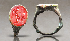 Ancient Roman Intaglio Ring, Circa 1st - 3rd Century. First century carnelian intaglio of Nike. Reference: Condition: Very Fine
Weight: 5.8g Diameter...